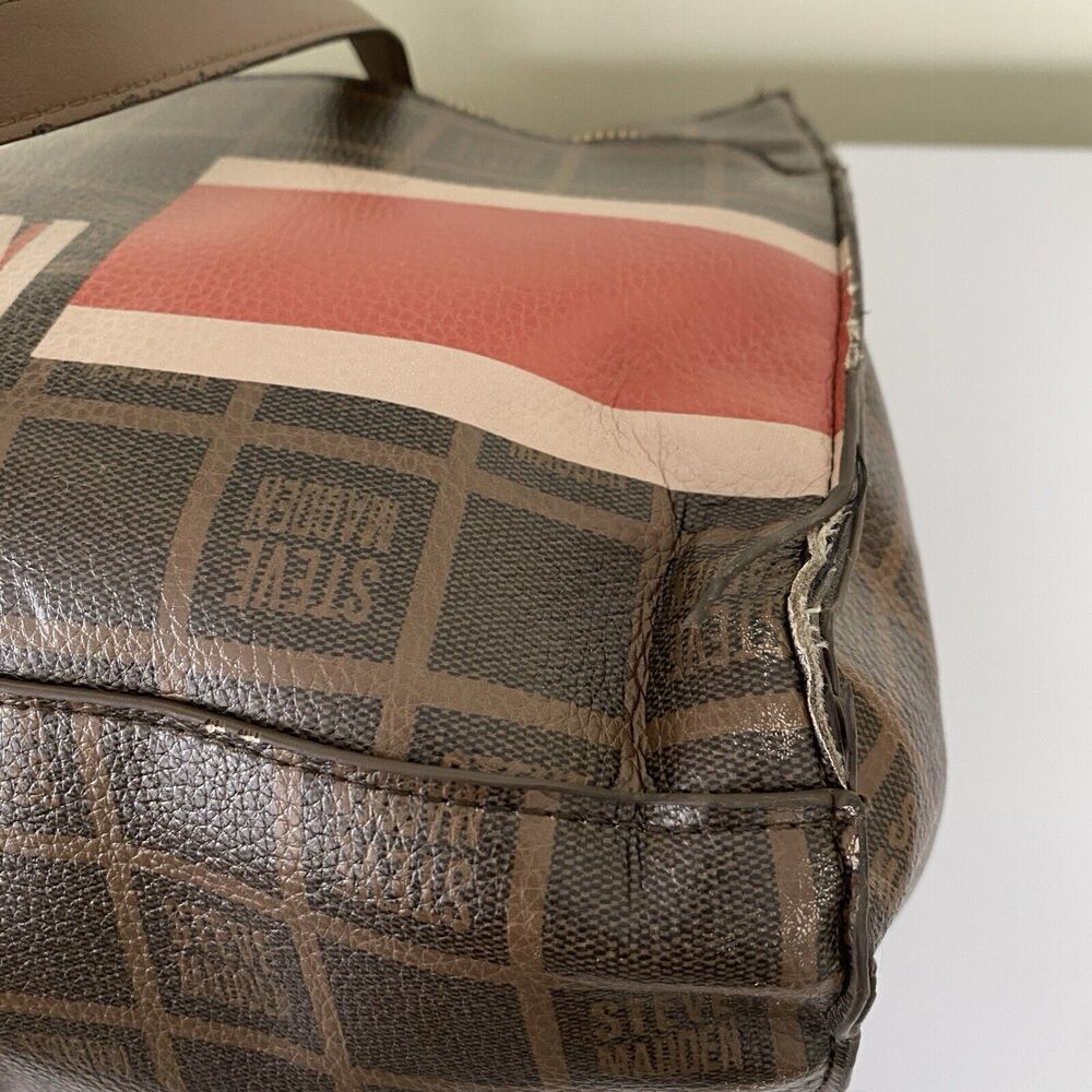 Steve Madden Blivia Logo Tote Bag Brown Large 14X12X6 - Picture 8 of 14